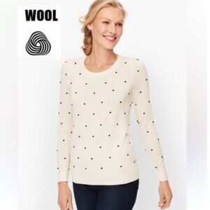 Talbots Cream Wool Polka Dot Sweater Scoop Neck Long Sleeve Size large